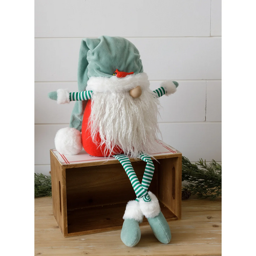 Gnome Shelf Sitter With Green Striped Legs & Red Body