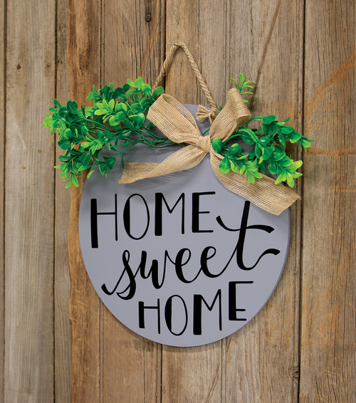 Home Sweet Home Round Sign w/Greenery