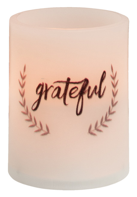 Grateful Pillar Candle, White