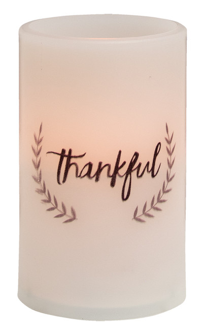 Thankful Pillar Candle, White