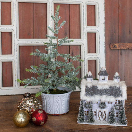 14.5" WHITE POTTED PINE TREE