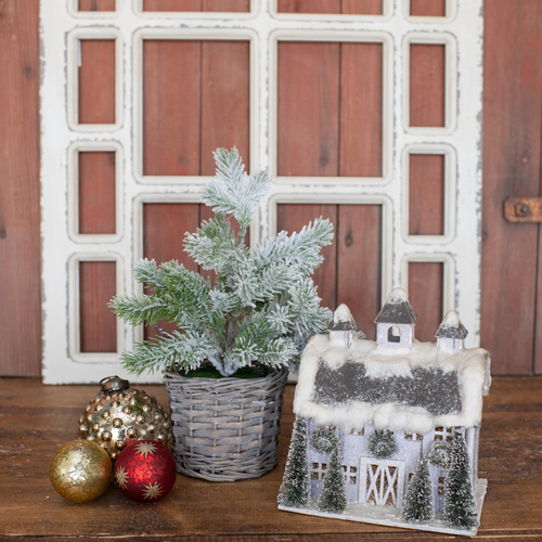 11.75" SNOWY PINE IN BASKET BASE FINAL SALE