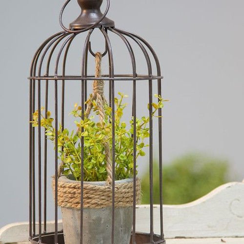 Metal Birdcage with Cement and Jute Plant Holder, Small