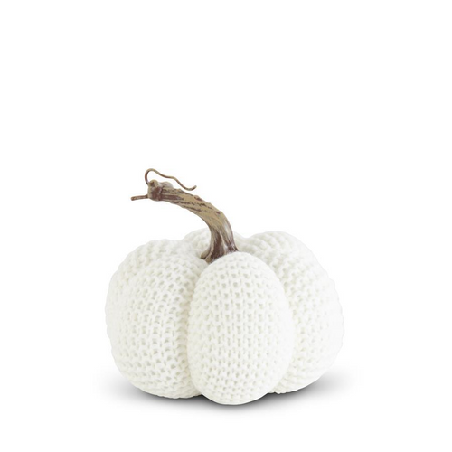 5.75 Inch White Knit Stuffed Pumpkin