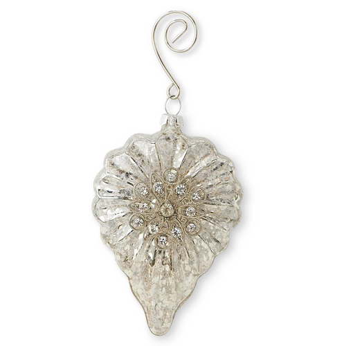 5 Inch Mercury Glass Heart Ornament w/Crystal Flower