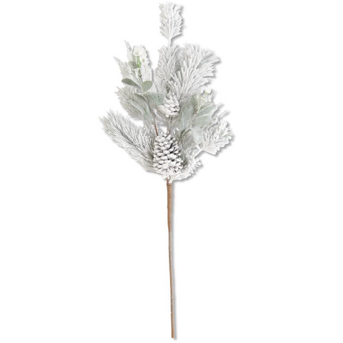 32.5 Inch Glittered Flocked Pine Stem w/Lambs Ear