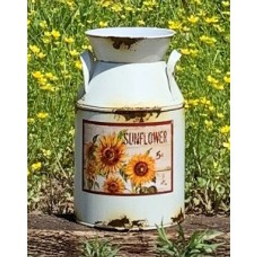 Cream Distressed Sunflower Milk Can