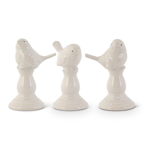 Assorted Cream Ceramic Birds on Pedestal (EACH)