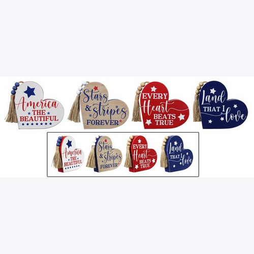 WOOD 4TH JULY HEART TABLETOP SIGN (EACH)