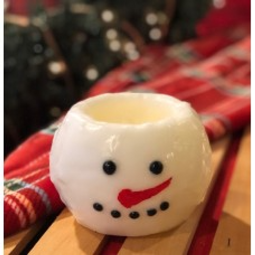 Snowman LED Candle w/Timer Round 4"