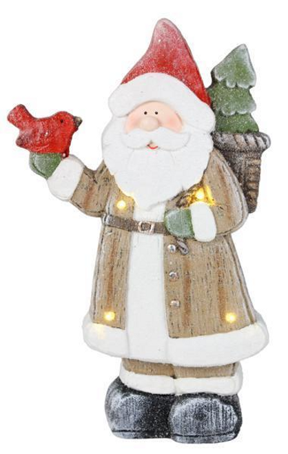 17"H LIGHTED SANTA W/CARDINAL