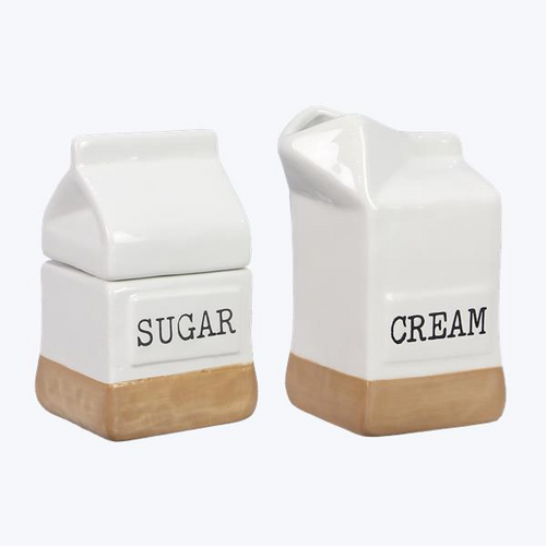 Ceramic Milk Carton Cream & Sugar Jar Set Of 2