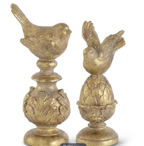 GOLD CARVED RESIN FINIALS W/BIRD TOPS SET/2