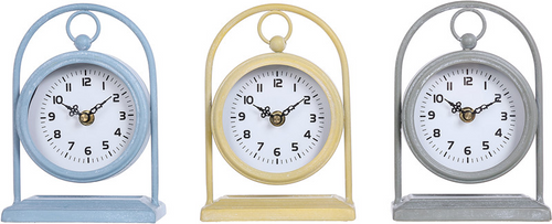 Mtl Bl/Gry/Yel Rnd Clock Stand 3 Asst (EACH)