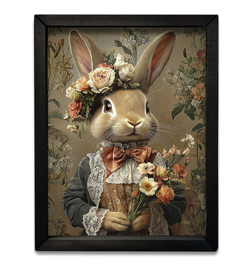 HMK480L Victorian Lady Rabbit Print - Elegant Vintage Artwork for