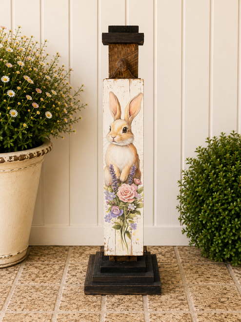 HMK382P Purple Flower Bunny Porch Sign