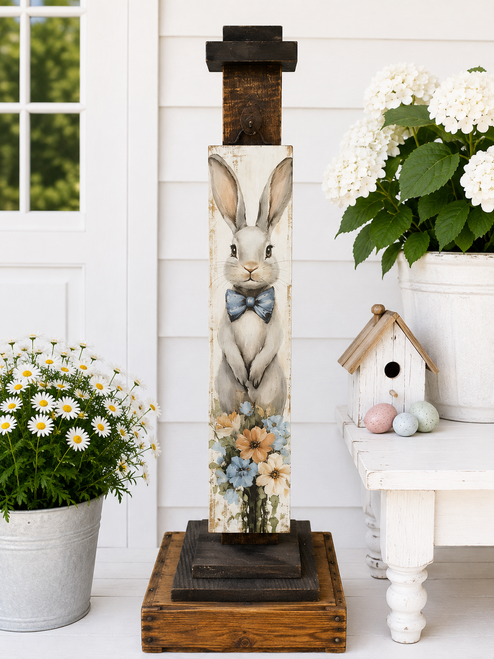HMK383P Blue Bow Bunny Porch Sign