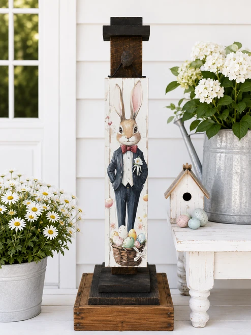 HMK381P Boy Easter Bunny Porch SIgn