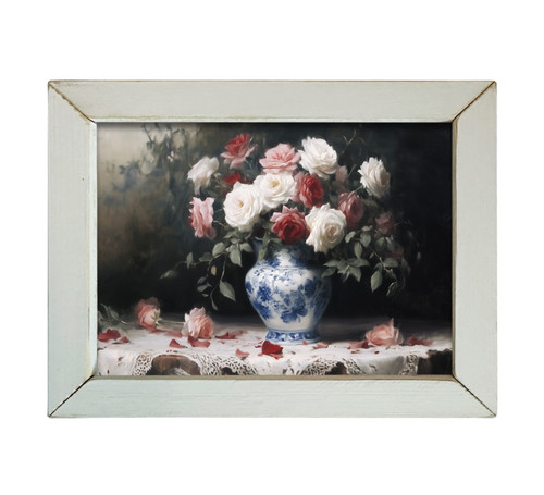 HMK913L Vintage Roses in Blue Vase