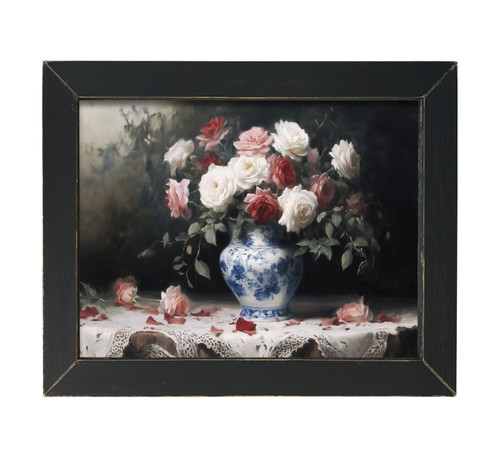 HMK913L Vintage Roses in Blue Vase