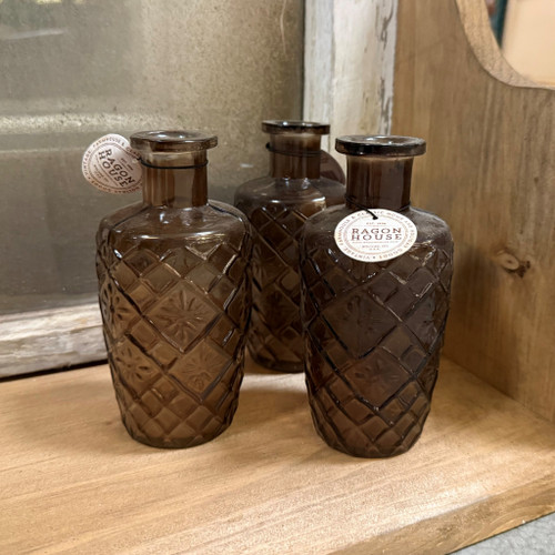 5" AMBER PATTERNED GLASS BUD VASE