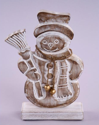 10.75"H  MANGO WOOD SNOWMAN