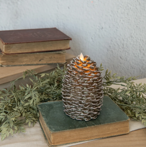 6in Moving Flame Pinecone Candle