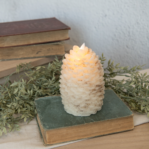 6in Moving Flame Cream Pinecone Candle