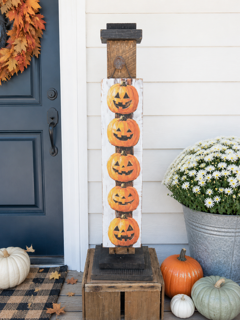 HMK1216P White Stacked Pumpkins Porch Sign