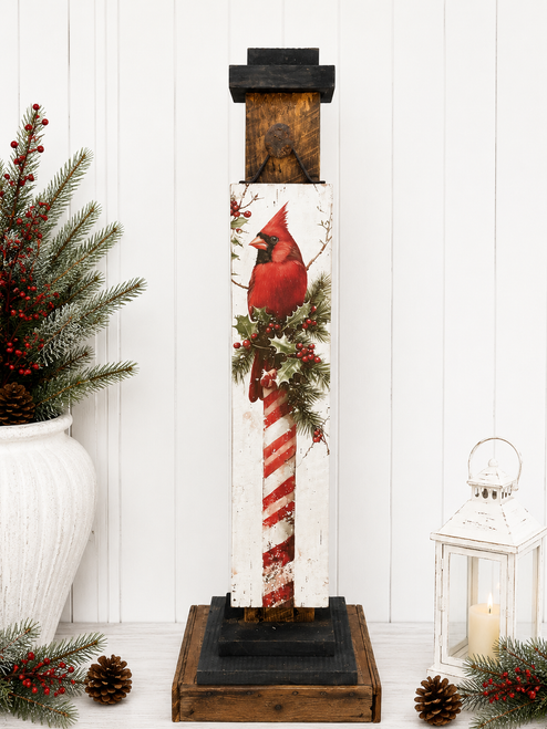 HMK1218P Candy Cane Cardinal Porch Sign