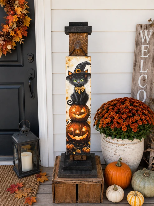 HMK1255P Black Cat Pumpkins Porch Sign