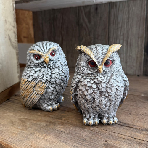ASST SILVER AND GOLD METALLIC RESIN OWLS (EACH)
