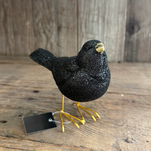 ASST 4.75in GLITTERED BLACK RESIN BIRDS W/GOLD FEET (EACH)