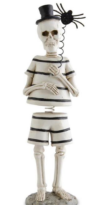 7.75in RESIN STANDING SKELETON MAN BOBBLE HEAD W/GLITTERED S