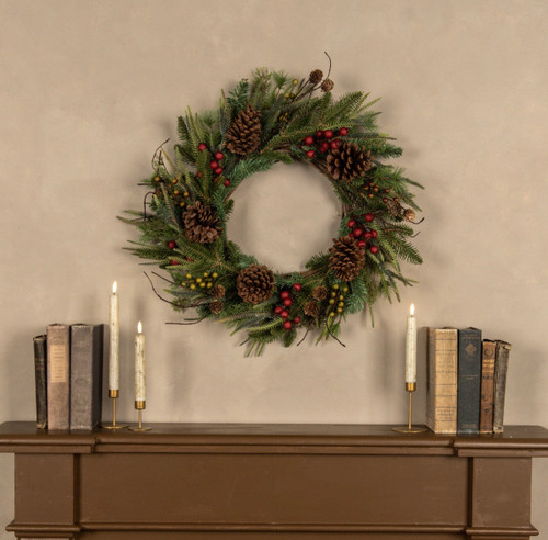 24" REDWOOD PINE BERRIES & PINECONES WREATH