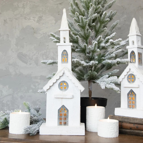 22.5" SNOWY LIGHTED WOOD CHURCH