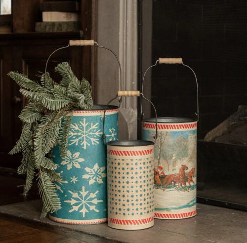 SET/ 3 FIRST SNOWFALL METAL BUCKETS