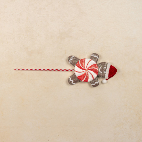 GINGERBREAD MAN W/ RED PINWHEEL CANDY PICK