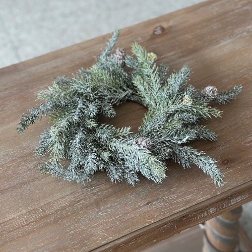 12" WHITE SPRUCE CANDLE RING W/ MINI PINECONES