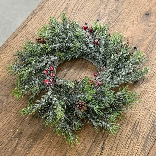 12" ANGEL PINE & HEMLOCK CANDLE RING W/ BERRIES & PINECONES