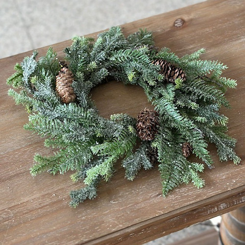 14" GLITTERED MIXED PINE CANDLE RING
