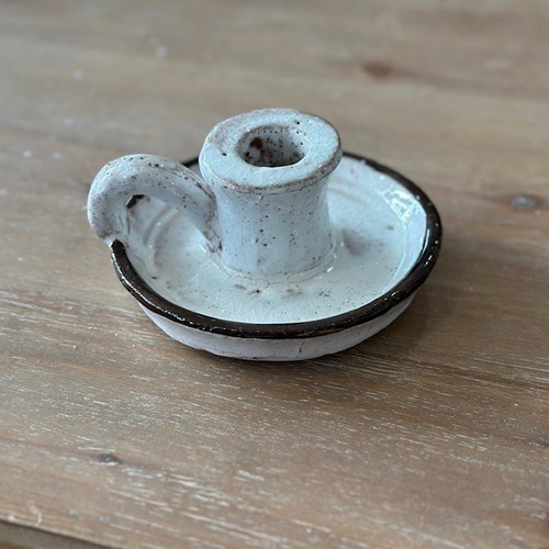 BROWN WHITE TAPER CANDLE HOLDER W/HANDLE