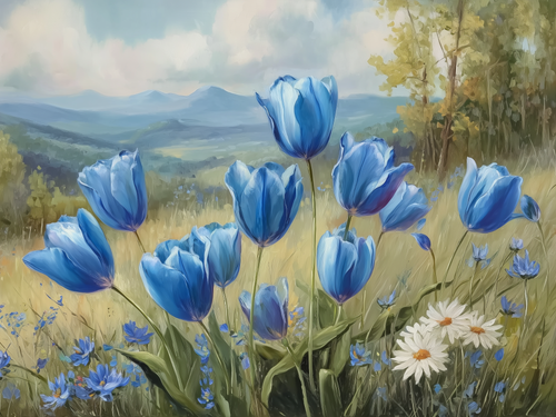 HMK1372B Blue Tulips Block