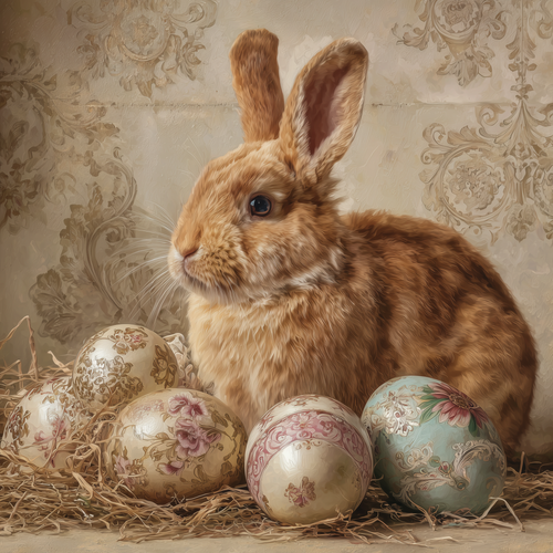 HMK1375L Vintage Rabbit and Eggs