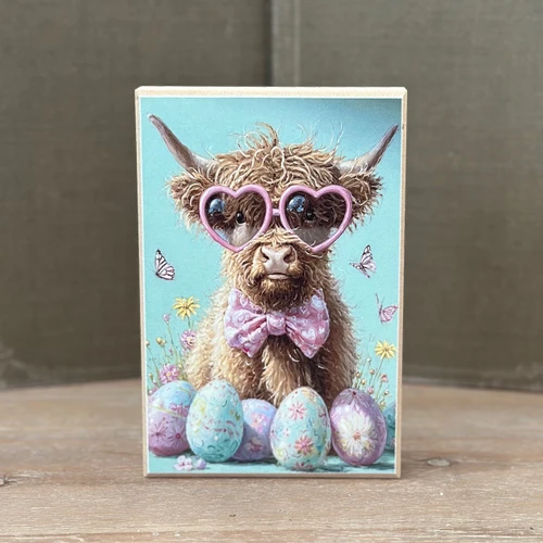 HMK1455B Easter Highland Cow Block