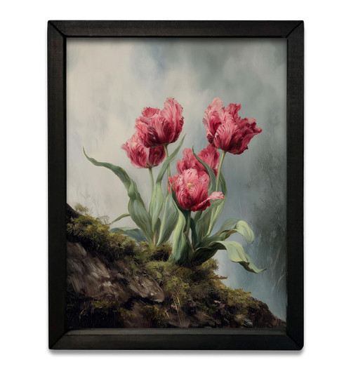 HMK980 Painted Pink Tulips Box Frame - Elegant Floral Art Print