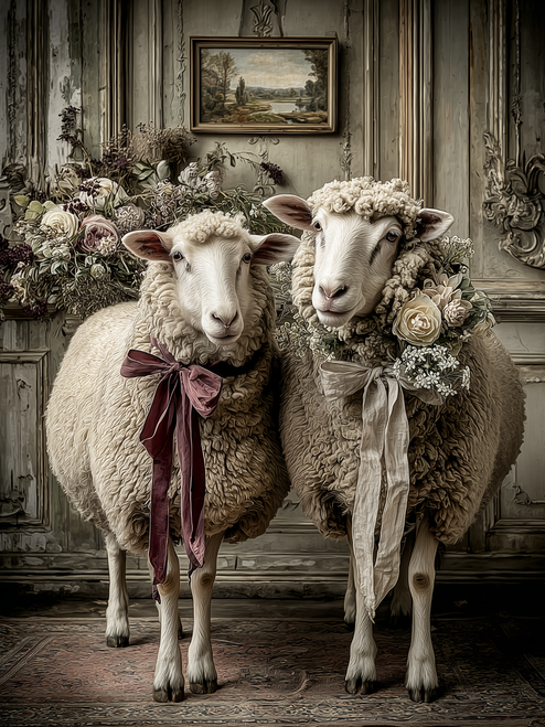 HMK1509B Heirloom Sheep Couple Block