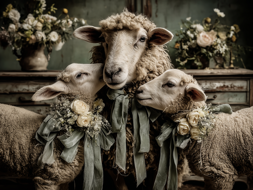 HMK1532 Heirloom Lambs and Mom Box Frame