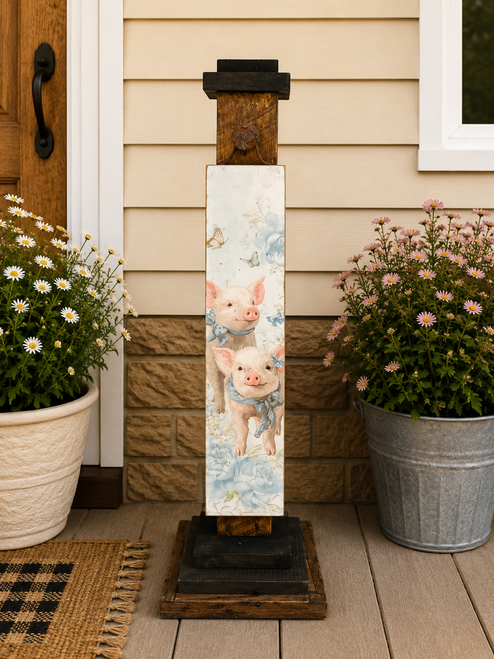 HMK1557P Blue White Pigs Porch Sign