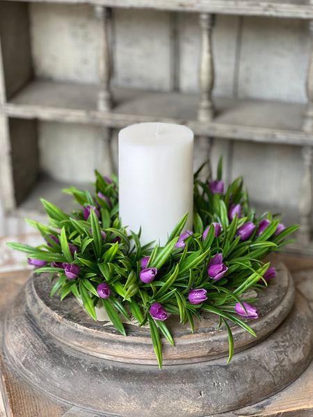 4" Teacup Tulip Candle Ring | Purple